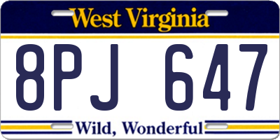 WV license plate 8PJ647