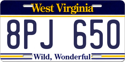 WV license plate 8PJ650