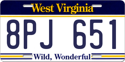 WV license plate 8PJ651