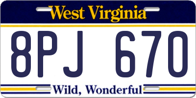 WV license plate 8PJ670