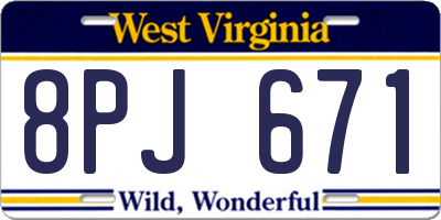WV license plate 8PJ671