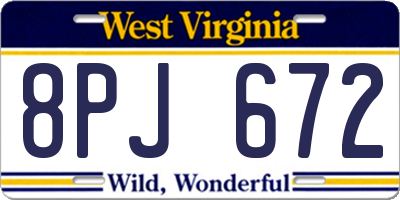 WV license plate 8PJ672