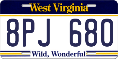 WV license plate 8PJ680