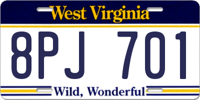 WV license plate 8PJ701