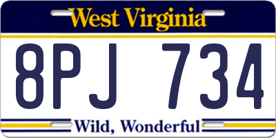 WV license plate 8PJ734