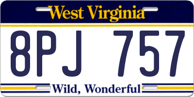 WV license plate 8PJ757