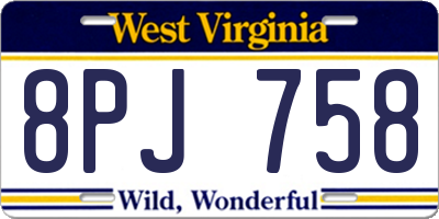 WV license plate 8PJ758