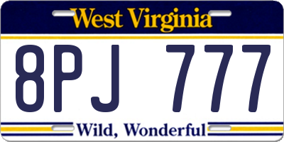 WV license plate 8PJ777