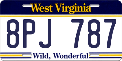 WV license plate 8PJ787