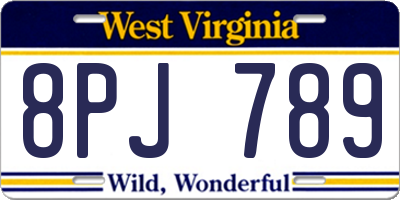 WV license plate 8PJ789
