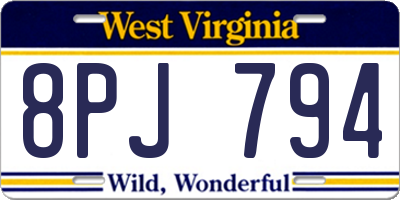 WV license plate 8PJ794
