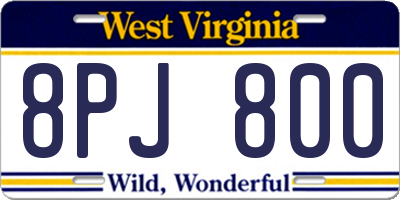 WV license plate 8PJ800