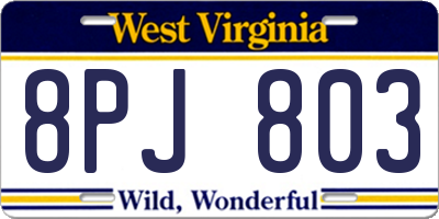 WV license plate 8PJ803