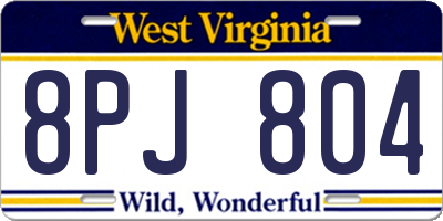 WV license plate 8PJ804