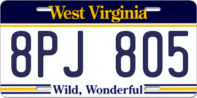 WV license plate 8PJ805