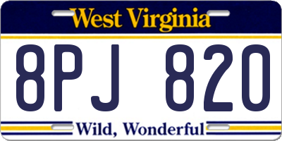 WV license plate 8PJ820