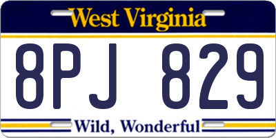 WV license plate 8PJ829