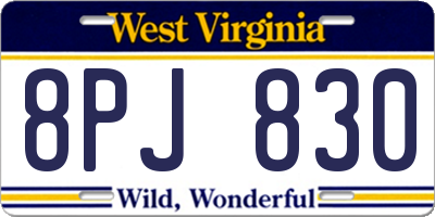 WV license plate 8PJ830