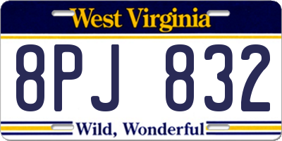 WV license plate 8PJ832