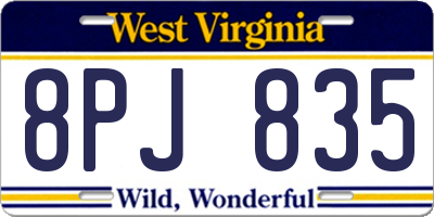 WV license plate 8PJ835