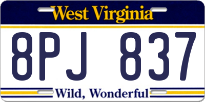 WV license plate 8PJ837