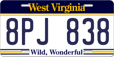 WV license plate 8PJ838