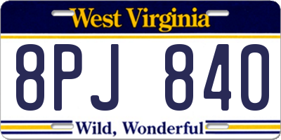 WV license plate 8PJ840