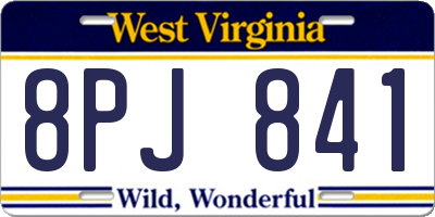 WV license plate 8PJ841