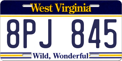 WV license plate 8PJ845