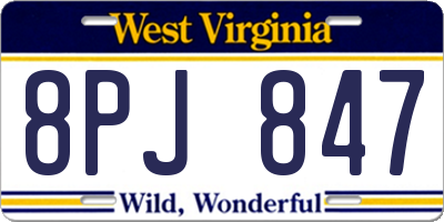 WV license plate 8PJ847