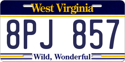 WV license plate 8PJ857