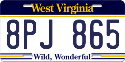 WV license plate 8PJ865