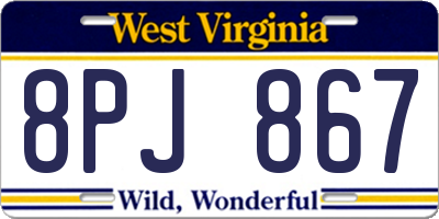 WV license plate 8PJ867