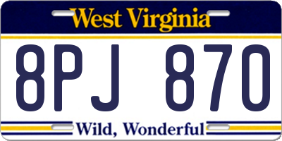 WV license plate 8PJ870