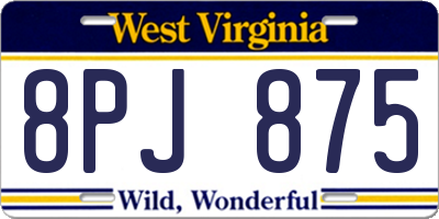 WV license plate 8PJ875