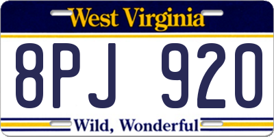 WV license plate 8PJ920