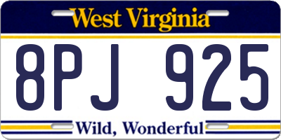 WV license plate 8PJ925