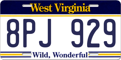 WV license plate 8PJ929