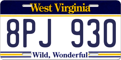 WV license plate 8PJ930