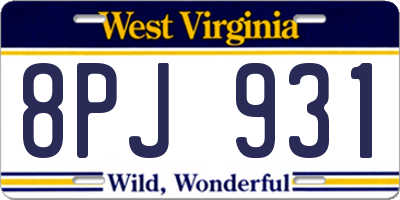 WV license plate 8PJ931