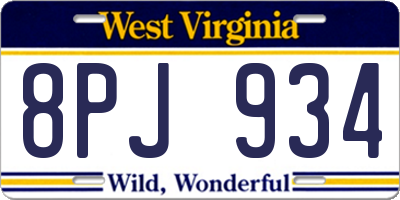 WV license plate 8PJ934