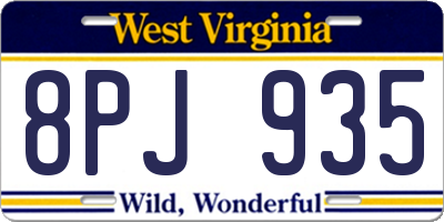 WV license plate 8PJ935