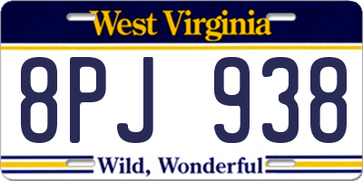 WV license plate 8PJ938