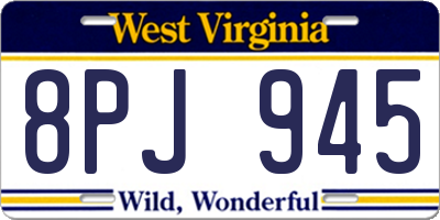 WV license plate 8PJ945