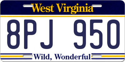 WV license plate 8PJ950