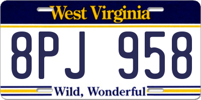 WV license plate 8PJ958
