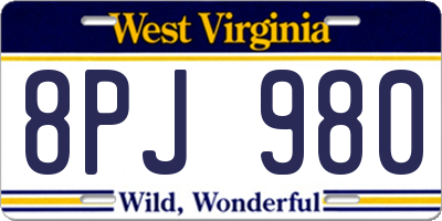 WV license plate 8PJ980
