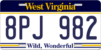 WV license plate 8PJ982
