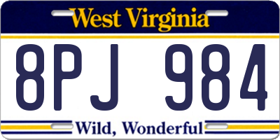 WV license plate 8PJ984