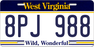 WV license plate 8PJ988
